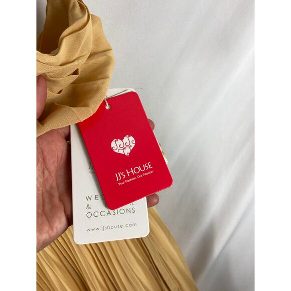 NWT JJ's House Deep V Pleated Gold Bridesmaid Dress Size 14 - Picture 4 of 5
